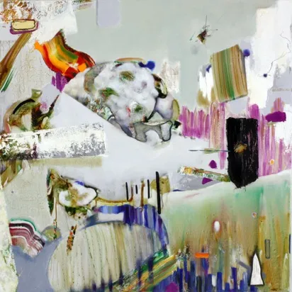             浮遊するリズム, 2009, H80.8xW80.8cm, watercolor/oil/alkyd/pencil on canvas          