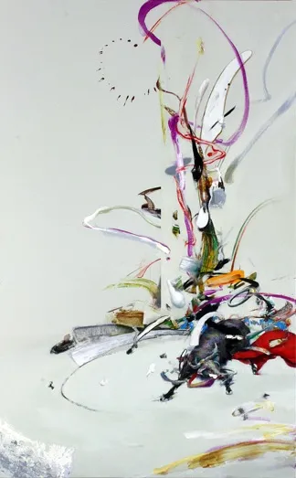             イライラさせられる形象Ⅱ, 2009, H116.7xW72.7cm, watercolor/oil/alkyd/pencil on canvas          