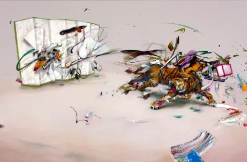             ストライキ, 2009, H91xW60.6cm, watercolor/oil/alkyd/pencil on canvas          