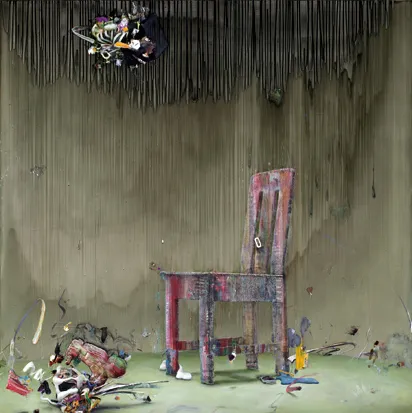             不在者の主張, 2010, H162xW162cm, silk screen/oil/alkyd/oil pastel on canvas          