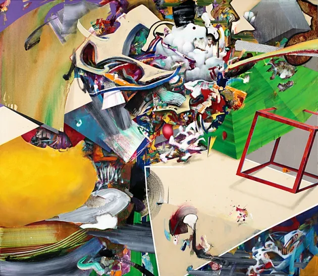             集積のリズム Ⅲ, 2011, H141.4xW162.3xD6.1cm, ink, watercolor, oil, alkyd on canvas          