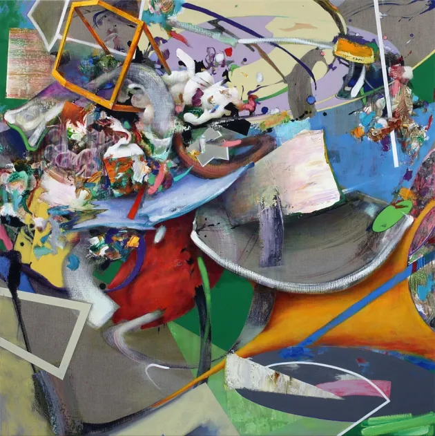             集積のリズム, 2011, H130xD130cm, oil, alkyd, watercolor on canvas          