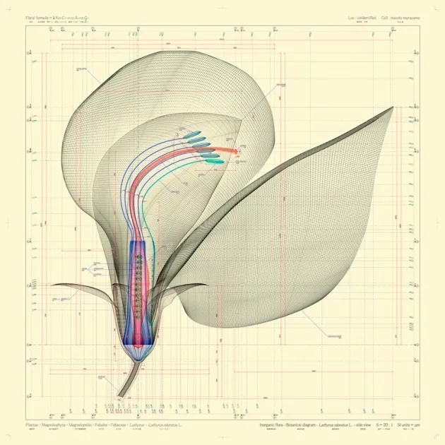             Lathyrus odoratus L - side view - ow, 2012, 100x100cm, digital c-print / diasec
framing          