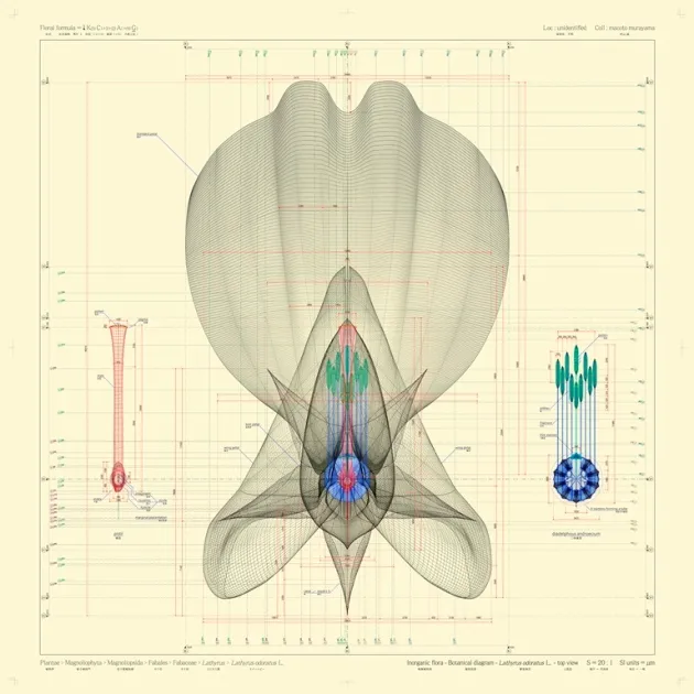             Lathyrus odoratus L - top view - ow, 2012, 100x100cm, digital c-print / diasec
framing          