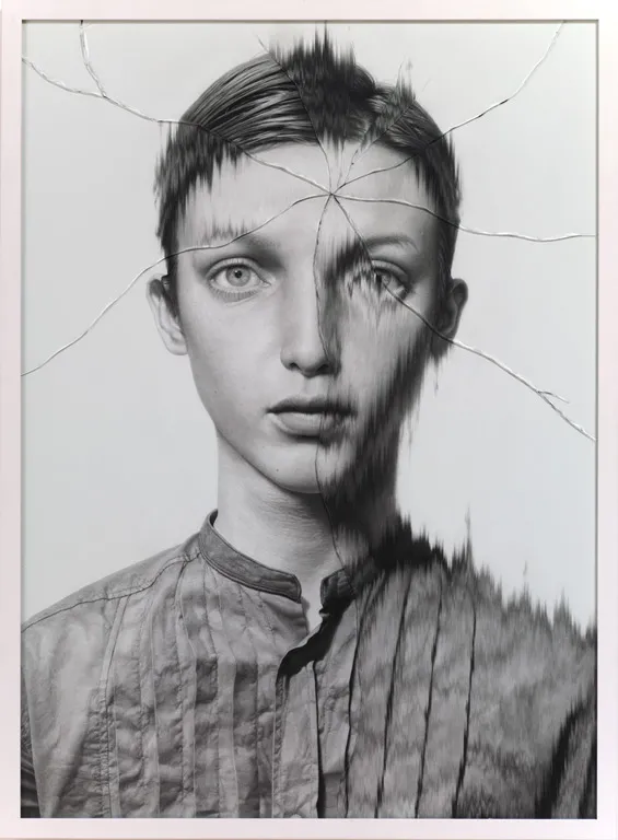             The Cracked Portrait #1, 2012, 103x76cm, pencil on paper, glass          