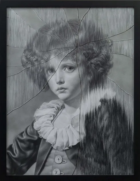             The Cracked Portrait: Greuze´s Boy in a Red Waistcoat, 2015, 68.4x53.4cm, pencil
on paper, glass          