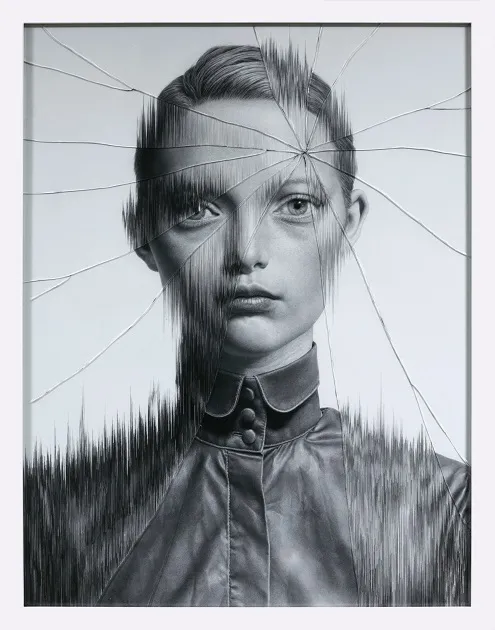             The Cracked Portrait # 7, 2015, 68.4x53.4cm, pencil on paper, glass          