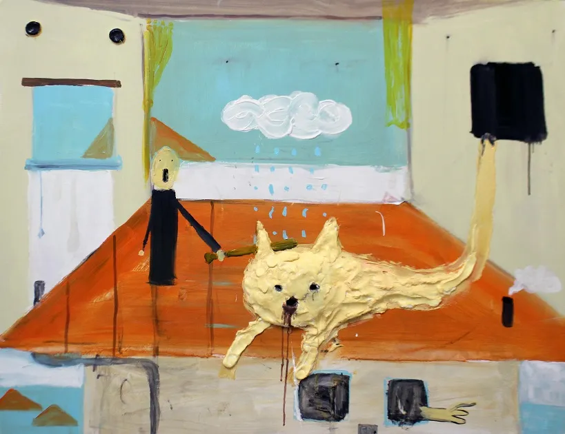             Drive out, 2015, 91×116.7cm, acrylic, clay on wooden panel          