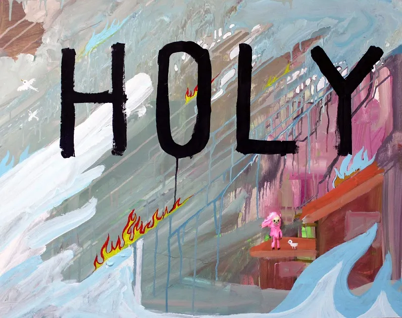             HOLY, 2015, 72.7×91cm, acrylic, plastic, resin on wooden panel          